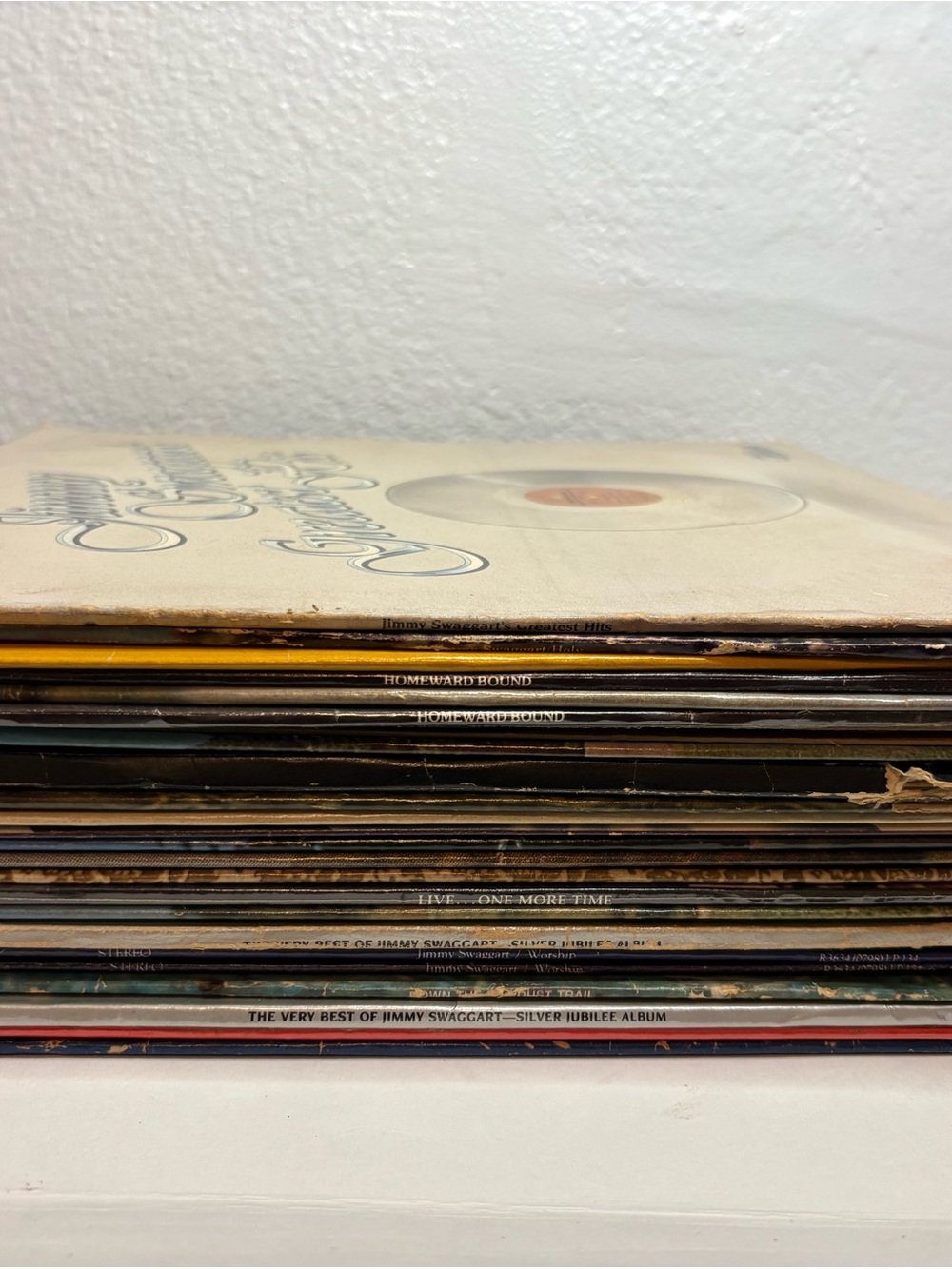 Vintage Stack of Vinyl Records - Beige, Black, Brown
